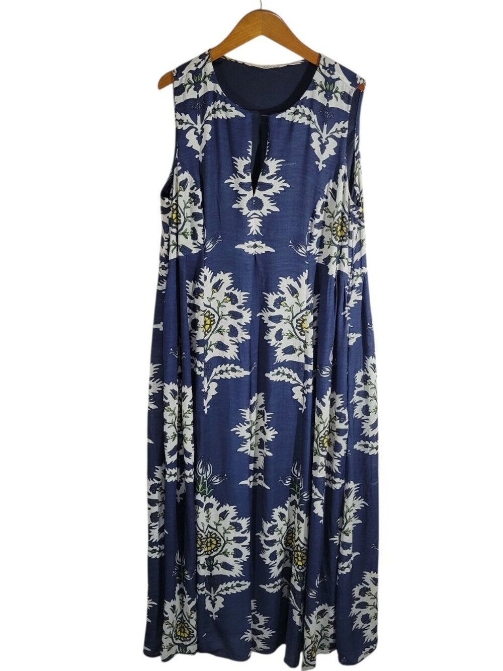 eShakti Wayward Fancies Crepe Maxi Dress Womens XL ? Blue Floral Lined